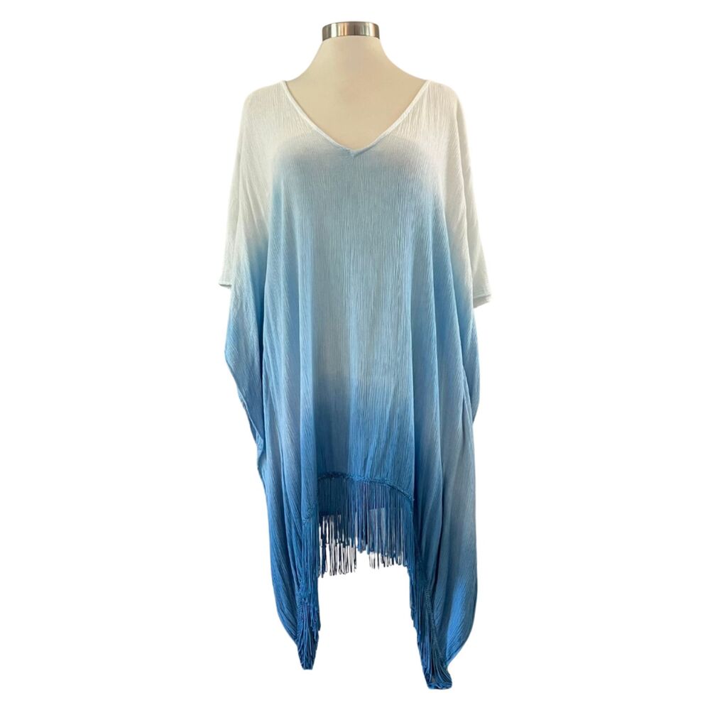 Forever 21 Cover-Up Swim Ombre White Blue Fringe M
